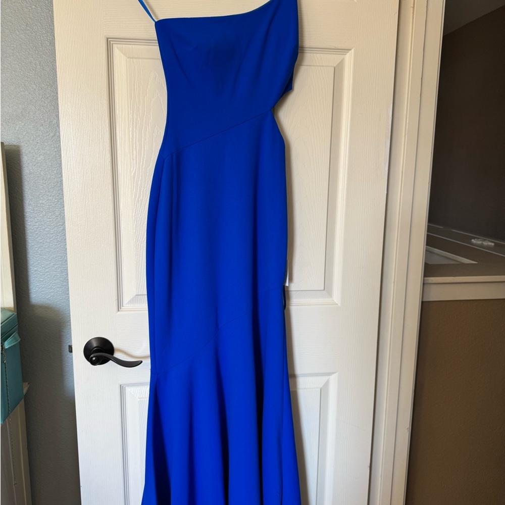 Betsy & Adam Vibrant Blue One-Shoulder Dress